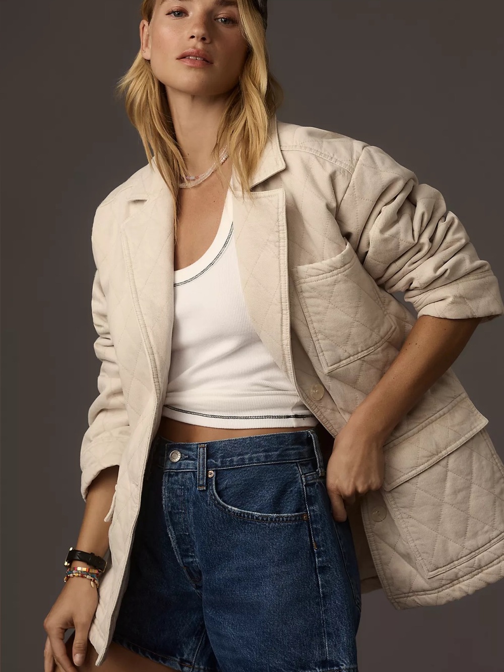 Anthropologie Young Fabulous & Broke Walker Quilted Shacket - cream small